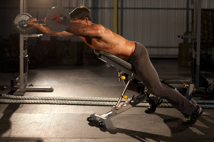 Exercise Straight Raises on Incline Bench