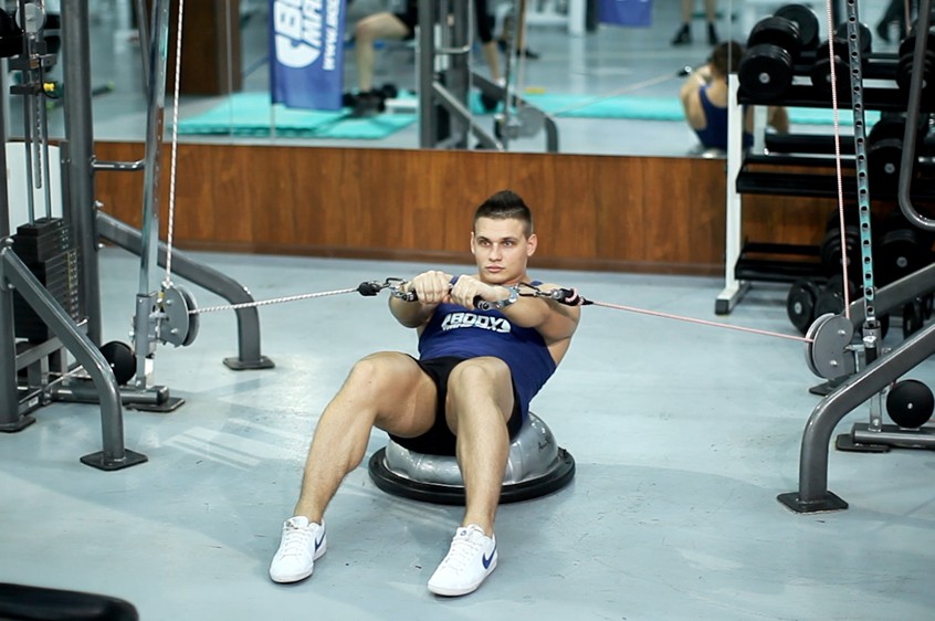 Exercise Bosu Ball Cable Crunch With Side Bends