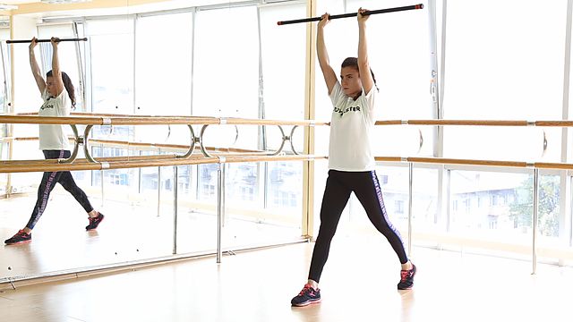 Photo of Lunge with bodybar press up exercise