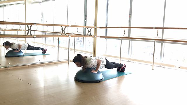 Photo of BOSU pushups from the knees and full exercise
