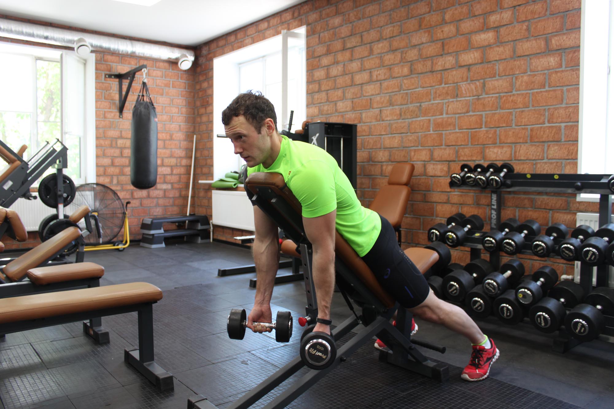Exercise Dumbbell Prone Incline Curl