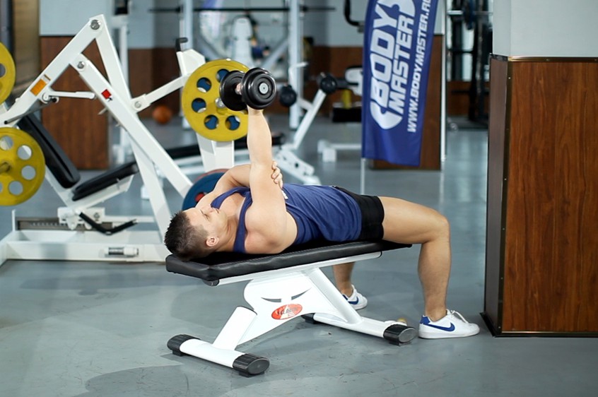 One Arm Supinated Dumbbell Triceps Extension how to do it video of performing technique AtletIQ