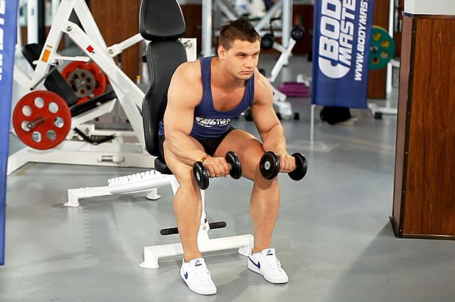 Photo of Seated Dumbbell Palms-Down Wrist Curl  exercise