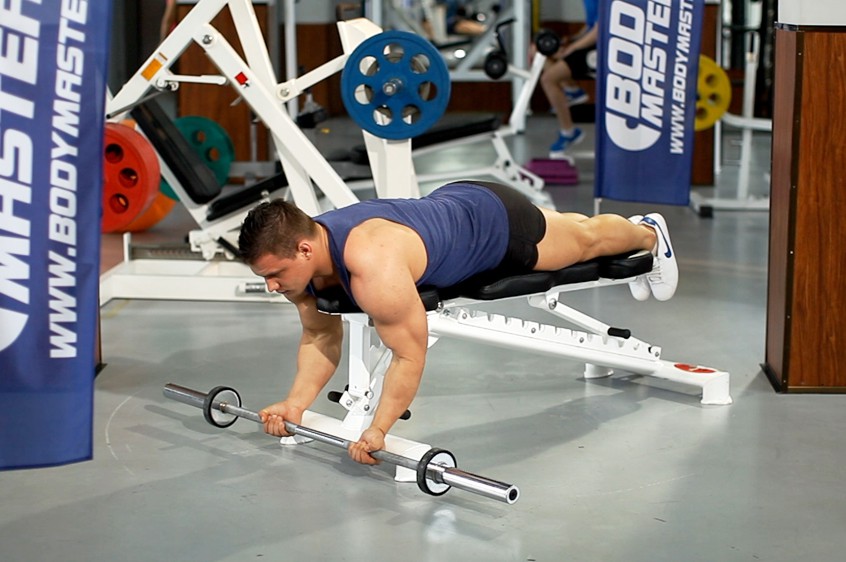 Exercise Lying High Bench Barbell Curl