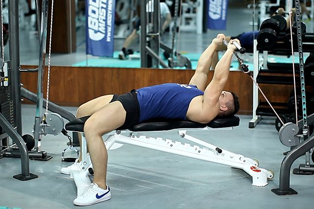 Photo of Cable Lying Triceps Extension exercise