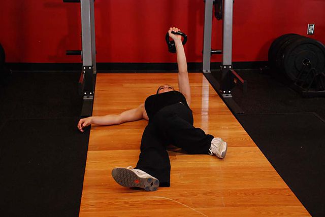 Photo of Extended Range One-Arm Kettlebell Floor Press  exercise