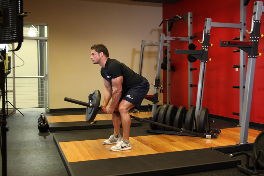 Exercise Bent Over Two-Arm Long Bar Row 