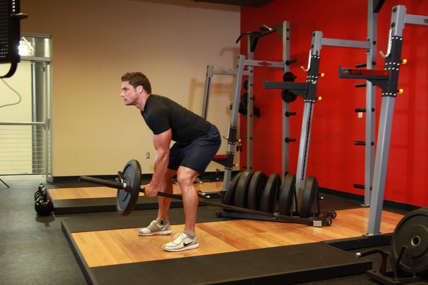 Exercise Bent Over One-Arm Long Bar Row